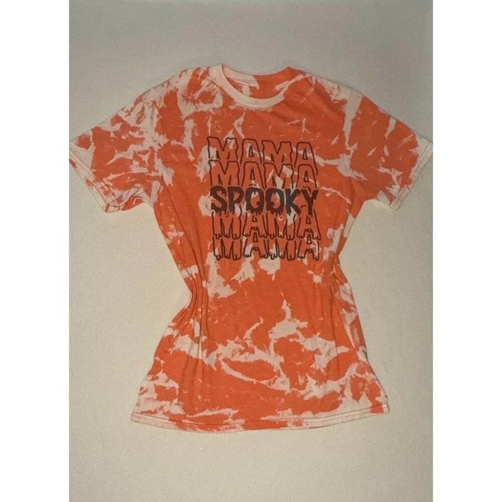 Spooky Mama Halloween Tie Dye Tee Shirt Orange White Graphic Small